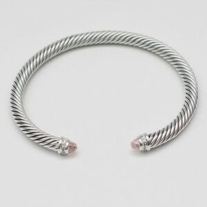David Yurman Sterling Silver 5mm Cable Morganite & Diamond Bracelet